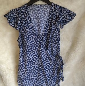 Floral wrap front *Blouse* with ruffled sleeves